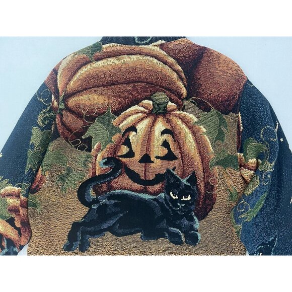 Sugar Street Weavers Tapestry Blanket Coat Jacket Halloween Cats Pumpkins OS - Picture 8 of 9